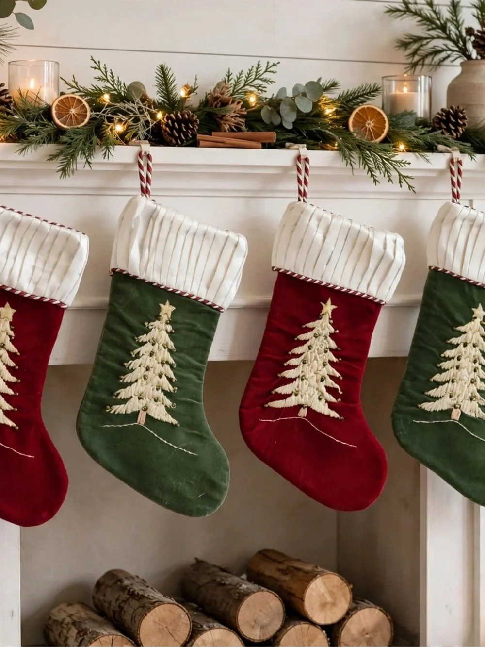 Source Unknown Red & Green Velvet Holiday Stockings with Cream Cuffs